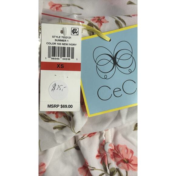 NWT Cece Color 103 Ivory Floral Top Size XS - Picture 4 of 5
